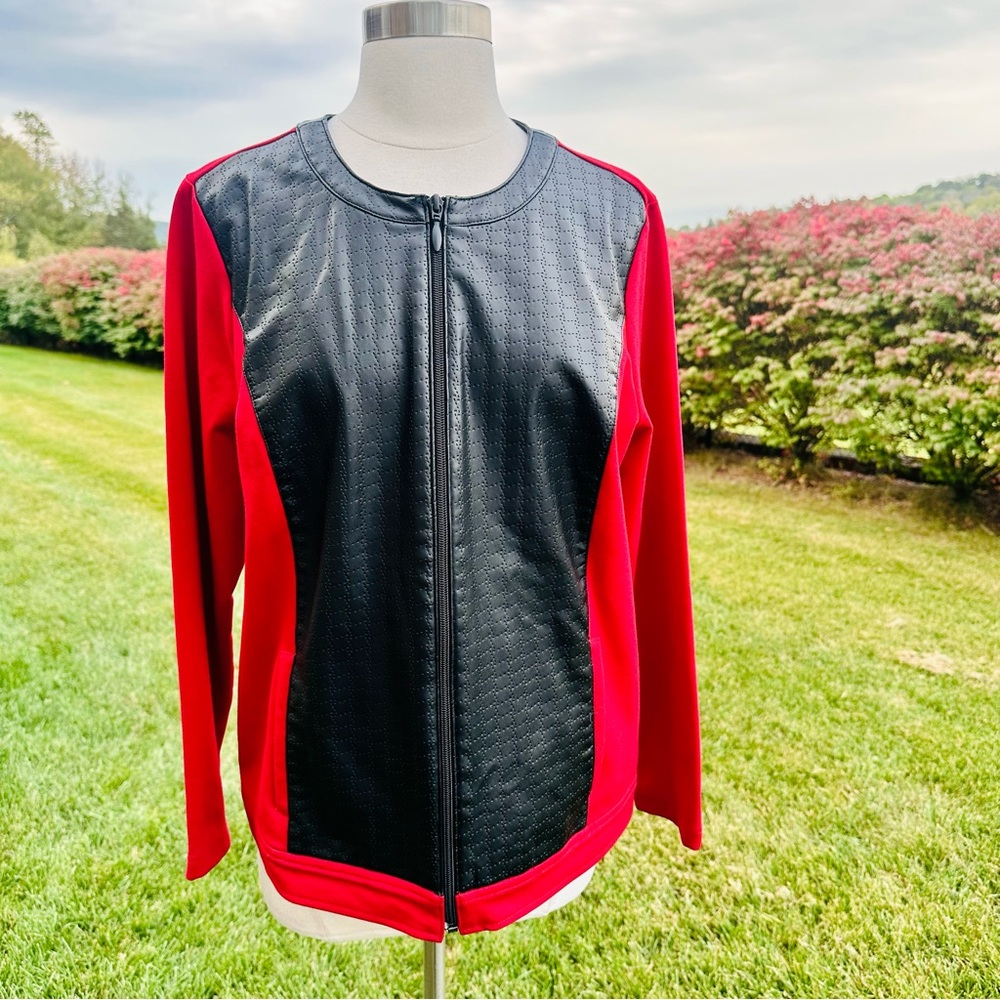 Chico's Weekend’s 2 Jacket Women’s 12 Large Blazer Black Red Front Zip